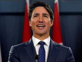 Prime Minister Justin Trudeau speaks at a press conference in Ottawa on Oct. 23, 2019, two days after winning the federal election.