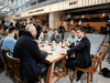 Ukraine’s President Volodymyr Zelenskiy holds a press-marathon at a food court in Kiev, Ukraine Oct. 10, 2019.