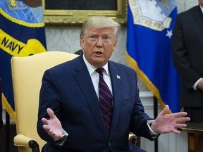 U.S. President Donald Trump, speaks in the Oval Office of the White House in Washington, D.C., U.S., on Wednesday, Oct. 16, 2019. Trump dismissed concerns that the U.S. withdrawal from Syria has left American-allied Kurds abandoned and allowed Russia to fill the void, drawing a quick rebuke from one of his closest allies in Congress.