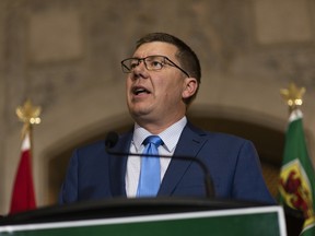 Premier Scott Moe speaks at the Legislative Building in Regina on Friday May 3, 2019.