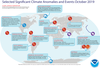 An annotated map showing notable climate events that occurred around the world in October 2019.