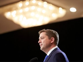 Conservative leader Andrew Scheer speaks at a press conference in Regina, Saskatchewan, October 22, 2019.