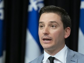 Quebec Minister of Immigration, Diversity and Inclusiveness Simon Jolin-Barrette speaks at a news conference at the legislature in Quebec City on March 28, 2019.