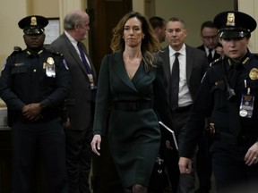 Jennifer Williams, adviser to Vice President Mike Pence for European and Russian affairs, returns after a short break to testify before the House Intelligence Committee in the Longworth House Office Building on Capitol Hill November 19, 2019 in Washington, DC.