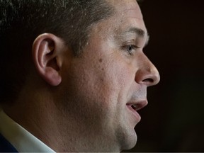 Conservative leader Andrew Scheer speaks to reporters following a caucus meeting on Parliament Hill in Ottawa, on Wednesday, Nov. 6, 2019.