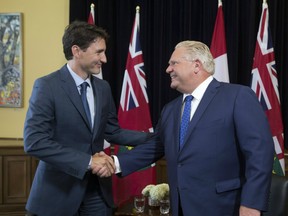 Prime Minister Justin Trudeau met with Ontario Premier Doug Ford at Queens Park in Toronto, Ont. on Thursday July 5, 2018.