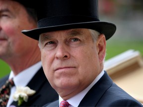 Ascot Racecourse, Ascot, Britain, June 20, 2019: Britain's Prince Andrew arrives by horse and carriage on ladies day.
