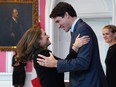 Prime Minister Justin Trudeau congratulates Chrystia Freeland after she was sworn-in as Deputy Prime Minister and Minister of Intergovernmental Affairs during a ceremony at Rideau Hall on Nov. 20, 2019 in Ottawa, Canada.