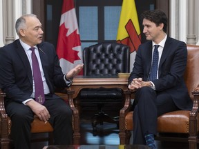 Nunavut Premier Joe Savikataaq meets with Prime Minister Justin Trudeau on Parliament Hill in Ottawa, Thursday November 28, 2019.