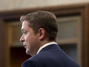 Leader of the Opposition Andrew Scheer speaks with the media in the Foyer of the House of Commons in West Block, Thursday November 28, 2019 in Ottawa.