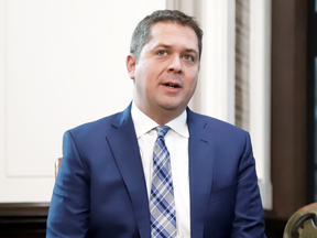 Conservative Party Leader Andrew Scheer during a meeting with Prime Minister Justin Trudeau on Nov. 12, 2019.