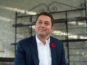 Conservative Leader Andrew Scheer is seen in a post-election interview on Oct. 24, 2019.