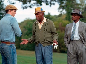 Hoult, Jackson, Mackie in The Banker.