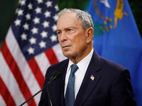 Former New York City Mayor Michael Bloomberg speaks at a news conference at a gun control advocacy event in Las Vegas.