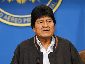 Bolivian President Evo Morales speaks at a press conference in El Alto, on Nov. 10, 2019, shortly before his government collapsed.