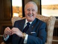 Former Prime Minister Brian Mulroney speaks with National Post reporter Sharon Kirkey in a replica of his office when he was Prime Minister on his first visit to the new building at St. Francis Xavier University in Antigonish, NS.
