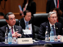 China’s Foreign Minister Wang Yi and Canada’s Foreign Minister Francois-Philippe Champagne at the G20 Foreign Ministers' meeting in Nagoya, Japan, Nov. 23, 2019.