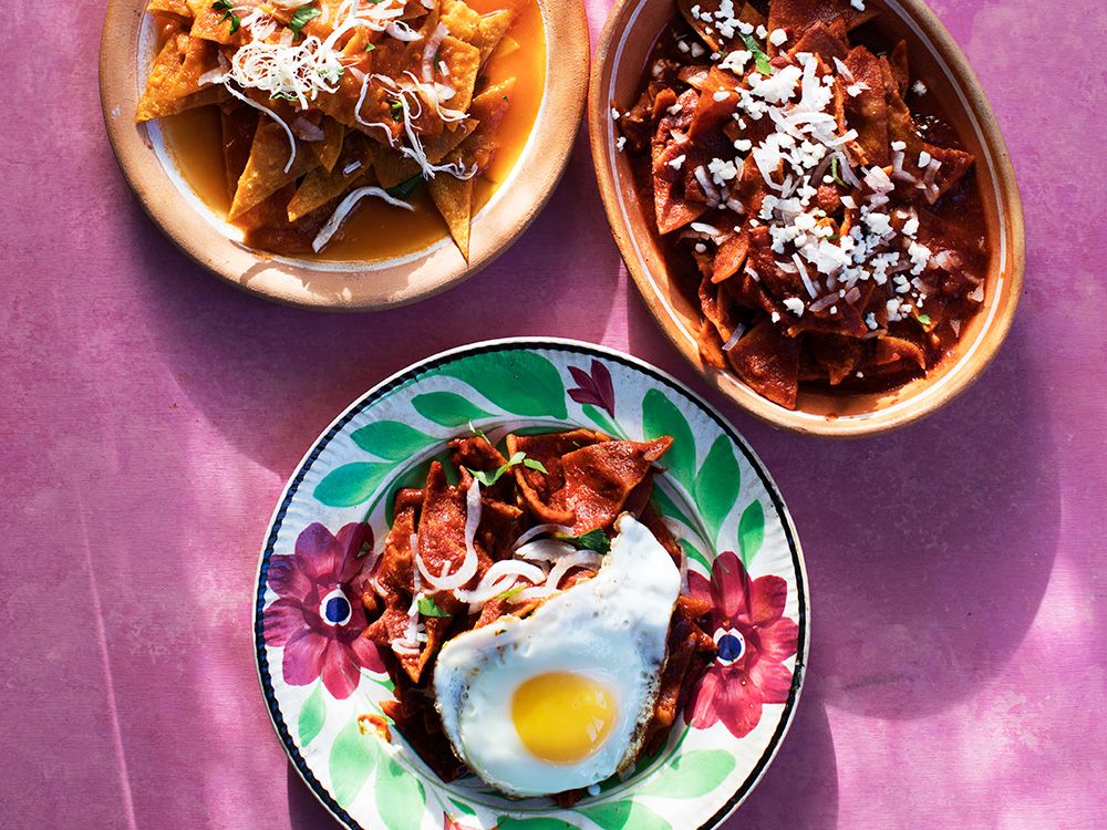 Cook this Chilaquiles rojos — in rustic tomato sauce — from Oaxaca