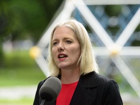 Minister of Environment and Climate Change, Catherine McKenna, makes an announcement on how the federal government will allocate a portion of the proceeds collected as a result of carbon pollution pricing during a press conference in Ottawa on Tuesday, June 25, 2019. A new report says retailers in Canada are lagging behind American companies in removing hazardous chemicals from their products.