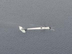 The wreckage of a float plane owned by Quebec airline Air Saguenay is shown after it crashed into a Labrador lake in this 2019 handout photo. The president of a Quebec airline being sued by the family of a crash victim says such claims come with the business of running an airline. Jean Tremblay, president of Air Saguenay, said he anticipated damage claims would be filed from families of the seven men who perished when one of his company's float planes crashed into a Labrador lake last July.