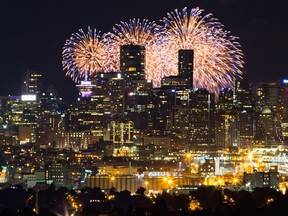 Seen from Burnaby Mountain approximately 16 kilometres away, fireworks explode behind the downtown Vancouver skyline as a pyrotechnic team from Croatia closes out the final night of the Honda Celebration of Light, in Vancouver, on Saturday August 3, 2019. A ban on the sale and use of consumer fireworks could be in place across Vancouver by 2021. City councillors voted Tuesday in favour of a motion to prohibit fireworks, but the ban will not completely darken the colourful and noisy displays in Vancouver.
