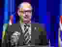 Alberta is putting a freeze on more photo radar while it digs deeper into the data to make sure the devices are used for safety and not as a cash cow. Then-interim Alberta PC Leader Ric McIver speaks during the Progressive Conservatives' Dinner in Calgary, Alta., Thursday, May 14, 2015.