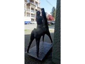 An undated handout photo shows a 150-kilogram bronze statue titled "After Marino Marini," by the artist Fahri Aldin, which a manager says was stolen from outside the Petley Jones Gallery in Vancouver early Monday morning.