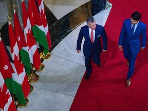 Prime Minister Justin Trudeau says goodbye to King Abdullah II of Jordan on Parliament Hill in Ottawa on Tuesday, Aug. 29, 2017. Prime Minister Justin Trudeau meets today with the king of Jordan. It is King Abdullah II's fifth visit to Canada in his twenty years on the throne of the Middle Eastern country.THE CANADIAN PRESS/Sean Kilpatrick