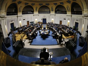 Manitoba Chief Justice Richard Chartier reads the Speech from the Throne on the first day of Manitoba Premier Brian Pallister's government's session at the Manitoba Legislature in Winnipeg on September 30, 2019. Manitoba's Progressive Conservative government is to lay out its plans for the coming year in a throne speech at the legislature this afternoon. Premier Brian Pallister's government is expected to focus on fulfilling its promises from the summer election campaign, which included small tax cuts and loosening some restrictions on businesses.Manitoba's Progressive Conservative government is to lay out its plans for the coming year in a throne speech at the legislature this afternoon. Premier Brian Pallister's government is expected to focus on fulfilling its promises from the summer election campaign, which included small tax cuts and loosening some restrictions on businesses.