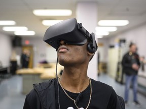 Christian Ofume, a Grade 10 student at Auburn Drive High School, experiences a virtual-reality project meant to teach the history of racism and abuse that took place at the Nova Scotia Home for Colored Children, a former orphanage outside of Halifax, in Dartmouth, N.S. on Wednesday, November 6, 2019.