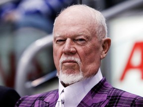 Hockey commentator and former coach Don Cherry watches a CHL/NHL top prospects skills competition in Toronto on Jan. 18, 2011.