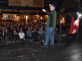 A packed house is listening to Peter Downing, the Founder of Wexit Alberta at a Wexit gathering in Edmonton, November 2, 2019.