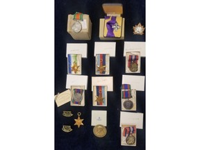 War medals donated to a Goodwill store in Calgary are shown in a handout photo from the Goodwill Alberta Twitter page. Medals belonging to a Canadian soldier who died during the Second World War have been returned to his family after a Calgary thrift store put out a call on social media. THE CANADIAN PRESS/HO-Twitter, @GoodwillAB MANDATORY CREDIT