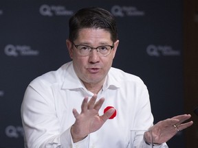 Hydro Quebec President and CEO Eric Martel speaks during a press conference in Montreal, Saturday, November 2, 2019, where he updated news media on the ongoing power outages in the province. Hydro-Quebec has restored power to 80 per cent of those who lost it during a punishing autumn storm on Friday.