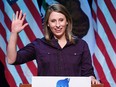 In this file photo taken on November 3, 2018 Democrat Katie Hill, who ran for Congress in California's 25th District, speaks at a campaign rally before the mid-term elections in Santa Clarita, California.