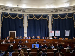 Fiona Hill, former National Security Council Russia expert, center right, and David Holmes, counselor for political affairs at the U.S. Embassy in Ukraine, center left, testify during a House Intelligence Committee impeachment inquiry hearing  on Capitol Hill November 21, 2019 in Washington, DC.