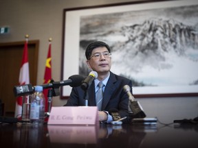 Ambassador of the People's Republic of China to Canada Cong Peiwu participates in a roundtable interview with journalists at the Embassy of China in Ottawa, on Friday, Nov. 22, 2019.