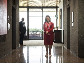 Foreign Affairs Minister Chrystia Freeland waits to greet Rep. Richard Neal, chairman of the U.S. House of Representatives ways and means committee, in Ottawa, on Nov. 6, 2019. Canada is supporting the decision to pursue a genocide prosecution against the Myanmar government for supporting the systemic violence that forced more than 700,000 Rohingya Muslims to flee their country. Foreign Affairs Minister Chrystia Freeland says in a statement the move will advance accountability for the crime of genocide, which includes mass murder, systemic discrimination, hate speech and sexual and gender-based violence.