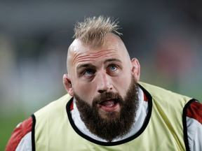 England's Joe Marler warms up before the Rugby World Cup Final against South Africa on Nov. 2, 2019.