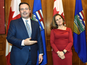 Deputy Prime Minister Chrystia Freeland, the new minister of intergovernmental affairs, meets with Alberta Premier Jason Kenney the Alberta Legislature in Edmonton, Nov. 25, 2019.