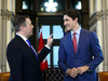 Alberta Premier Jason Kenney meets with Prime Minister Justin Trudeau on Parliament Hill in Ottawa on May 2, 2019.