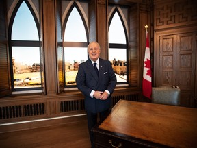 Former prime minister Brian Mulroney visits a replica of his old Parliament Hill office at St. Francis Xavier University in Antigonish, Nova Scotia in September.
