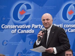 Kevin O'Leary addresses a Conservative Party leadership debate in Montreal.