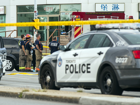 Emergency personnel at the scene after a senior citizen pedestrian was fatally struck by a vehicle in Scarborough on Aug. 21, 2019.