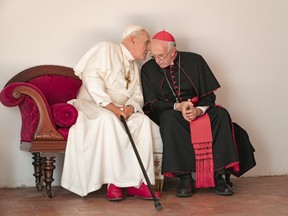 Anthony Hopkins and Jonathan Pryce in The Two Popes (2019).