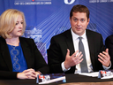 Conservative Party of Canada leader Andrew Scheer and MP Lisa Raitt during a shadow cabinet meeting in 2017.