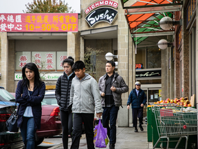 Patrons outside a shopping centre in Richmond, B.C.