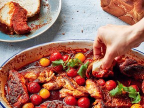 Spicy fish in cherry tomato and harissa sauce