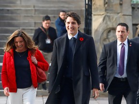 Prime Minister Justin Trudeau walks to a meeting with Liberal caucus members in Ottawa on Nov. 7, 2019.