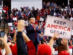 U.S. President Donald Trump speaks at a rally in Bossier City, La., on Nov. 14, 2019.